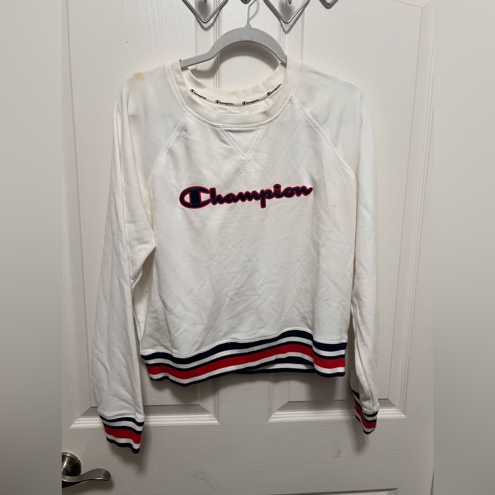 Champion Athletic Crewneck White Womens Large STAINED